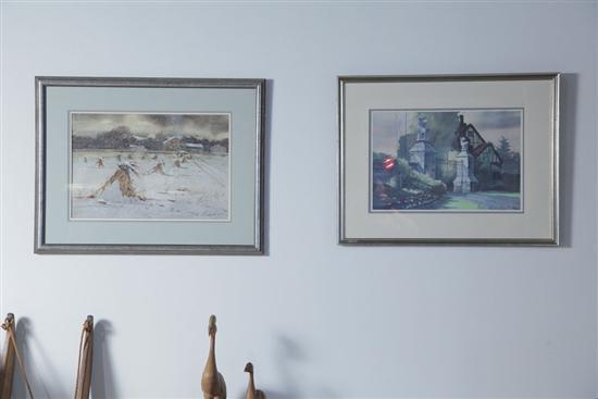 Appraisal: TWO FRAMED MARC MOON LANDSCAPES WATERCOLOR AND PRINT By Ohio