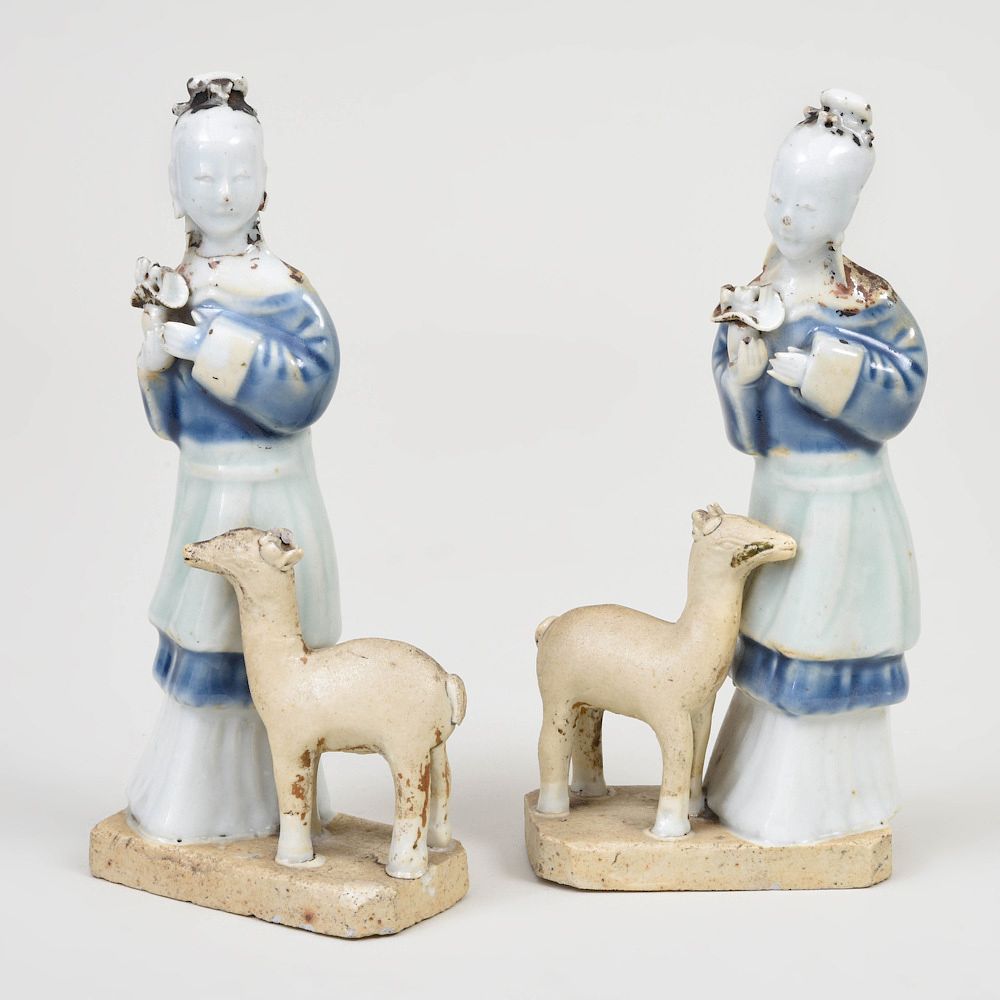 Appraisal: Pair of Chinese Porcelain Figures with Deer in high Property