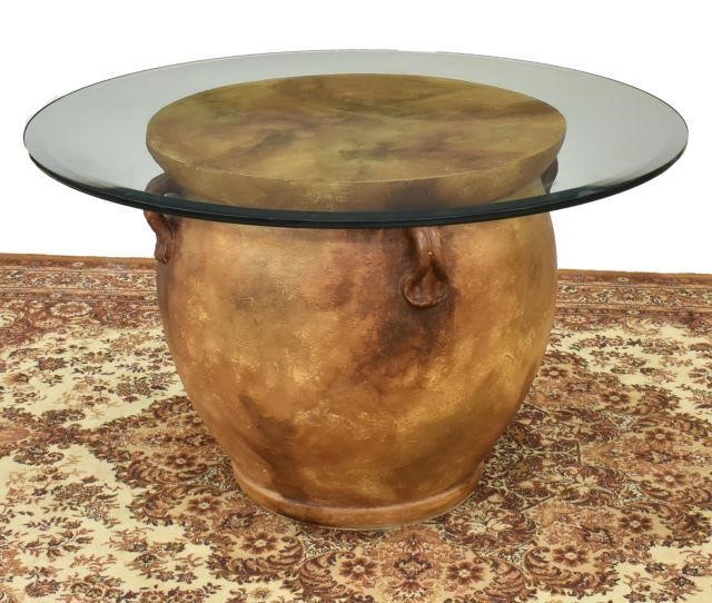 Appraisal: Large glass-top table late th c having round beveled glass