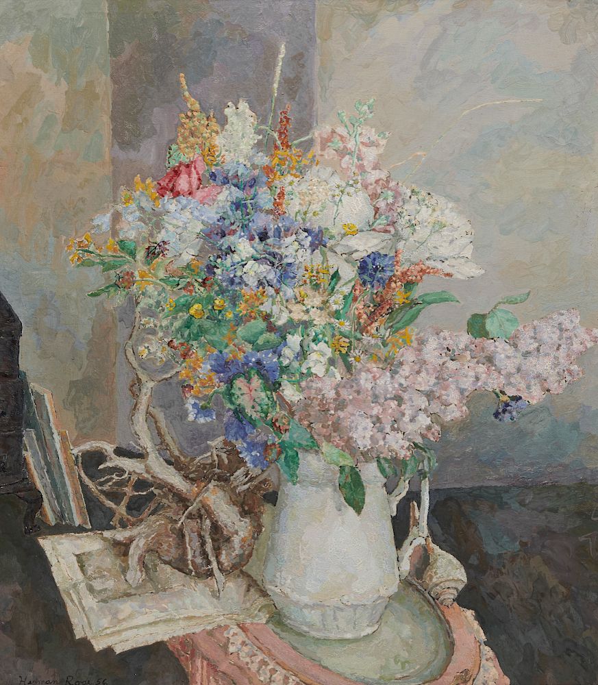 Appraisal: HERMAN ROSE American - Floral Still Life oil on canvas