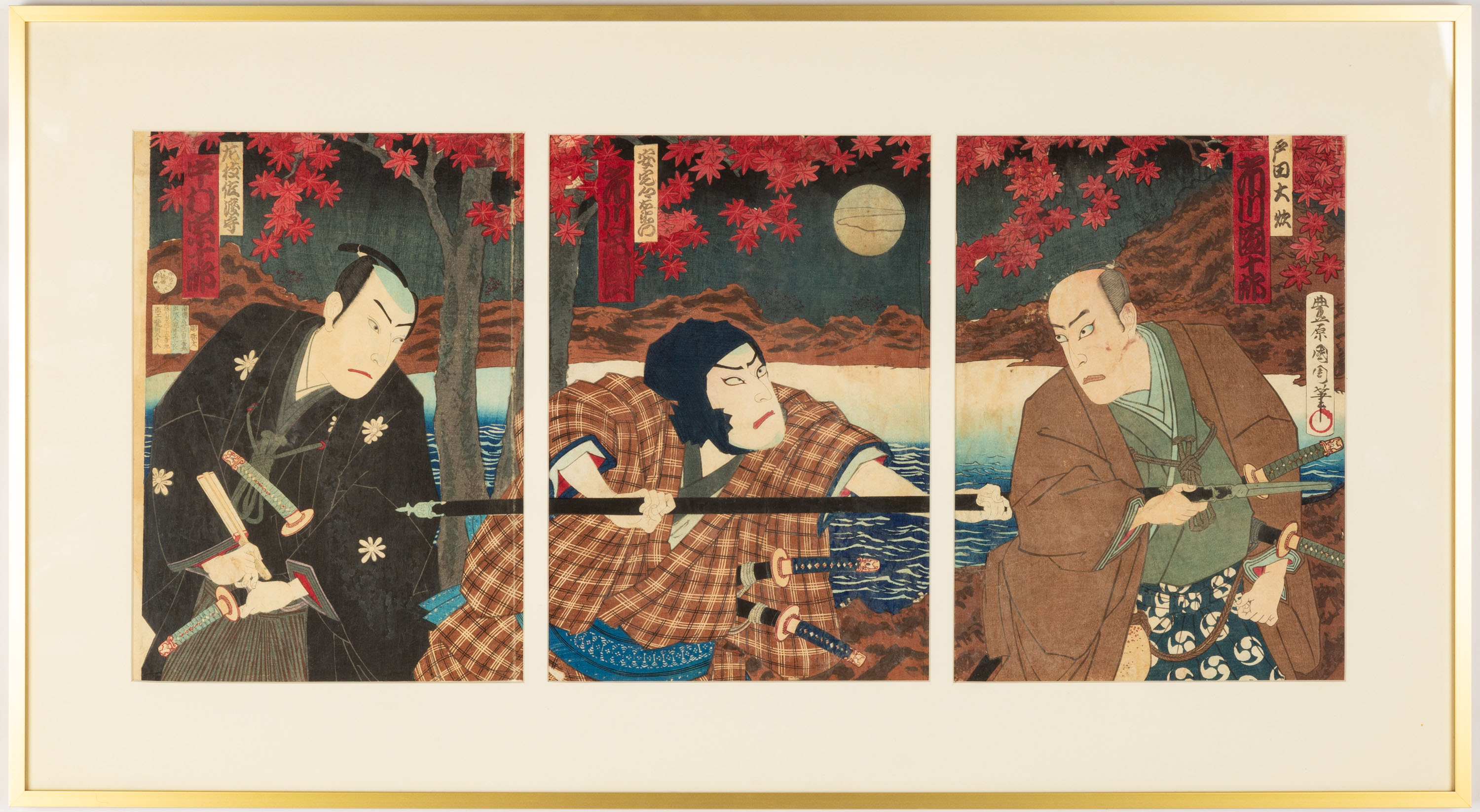 Appraisal: TOYOHARA KUNICHIKA JAPANESE WOODBLOCK TRIPTYCH Toyohara Kunichika Japanese Woodblock Triptych