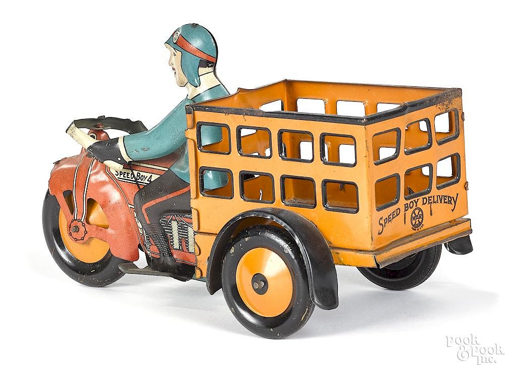 Appraisal: Marx tin lithograph Speed Boy wind-up motorcycle Marx tin lithograph