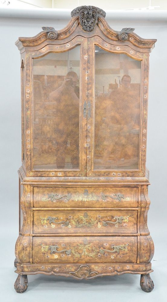 Appraisal: Contemporary paint decorated cabinet having two glass doors over three