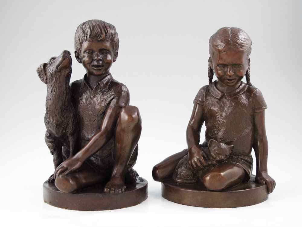 Appraisal: PARKS Christopher American th C Pair of Bronze sculptures Young