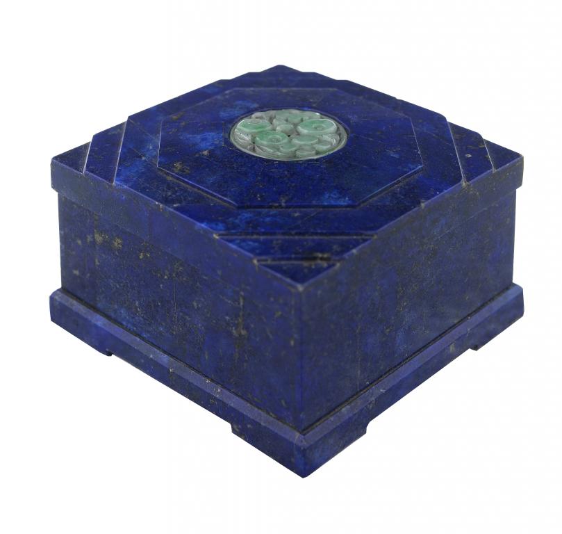 Appraisal: AN ART DECO LAPIS LAZULI AND JADE BOX AND COVER