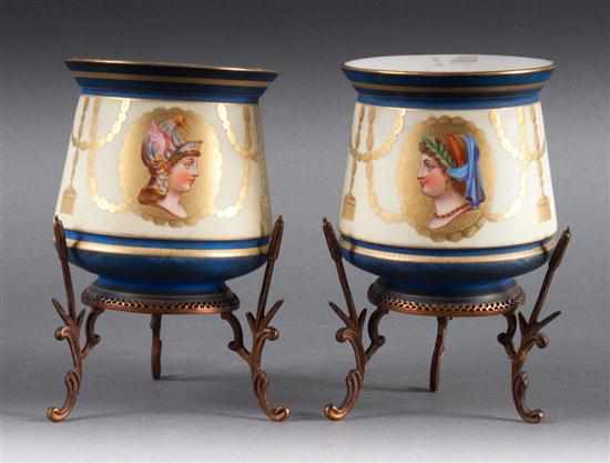 Appraisal: Pair of Porcelain de Paris Classical style diminutive cachepots mid-