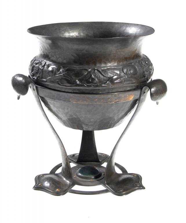 Appraisal: AN A EDWARD JONES COPPER CACHE POT AND STAND chased