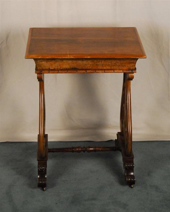 Appraisal: th C English Fruitwood Occasional Table S-scroll side supports cross