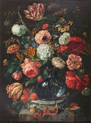 Appraisal: Continental School th Century Still life of flowers in a