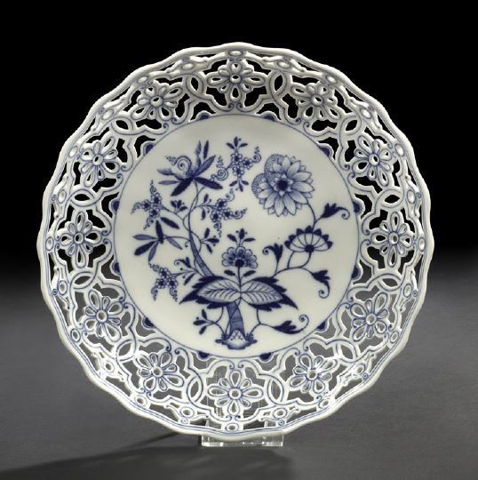 Appraisal: Meissen Blue and White Reticulated Porcelain Fruit Bowl - h