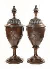 Appraisal: PAIR OF WOODEN URNS - Pair of custom mahogany urn