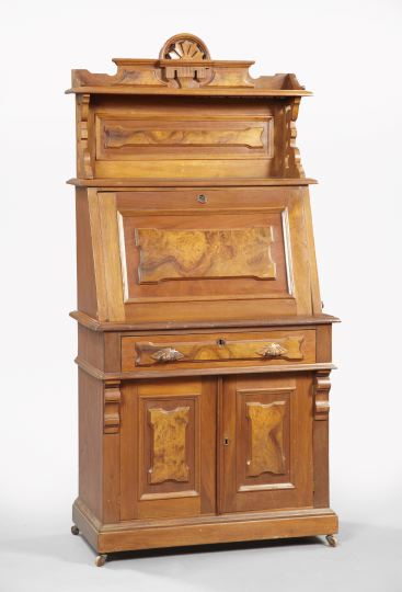 Appraisal: American Renaissance Revival Burl Walnut Drop-Front Writing Desk third quarter