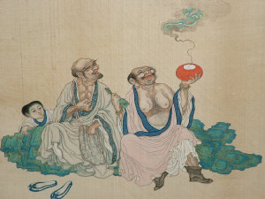 Appraisal: Japanese School th Century- Two elderly men and dragon black