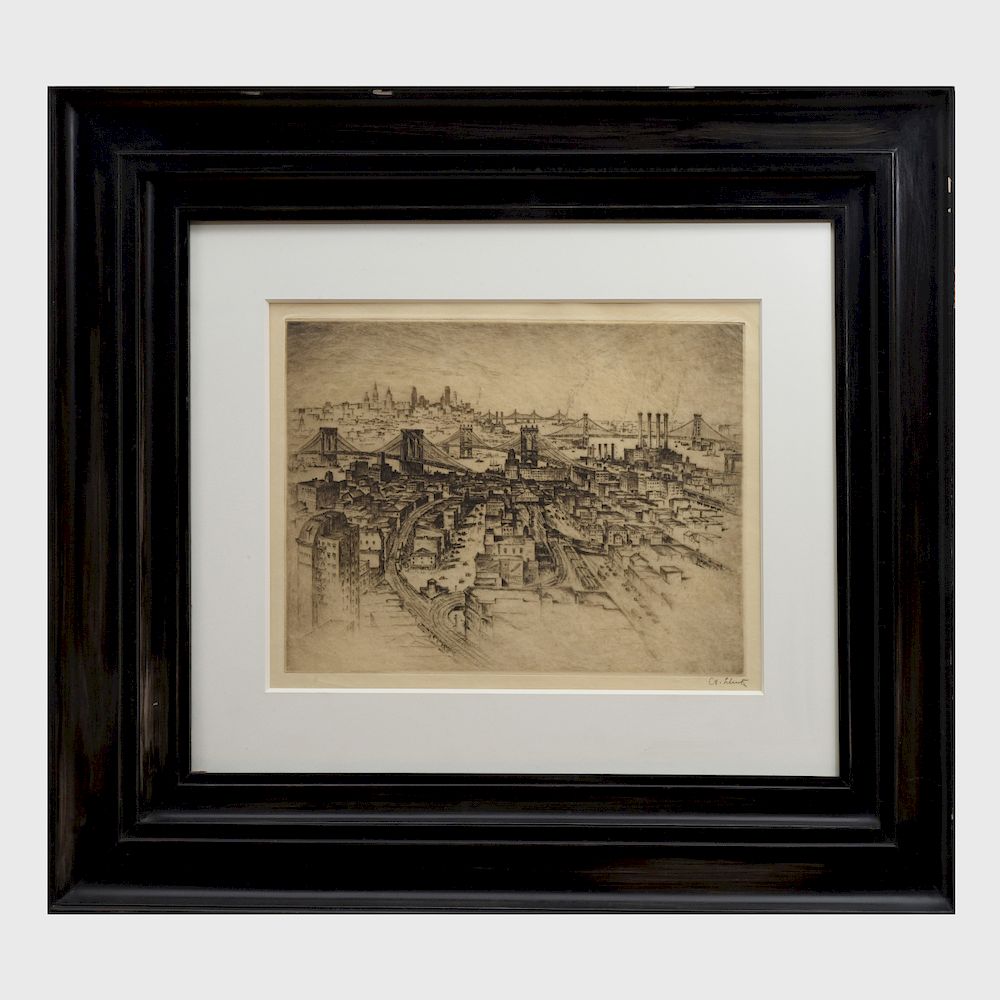 Appraisal: Anton Sch tz - Cityscape Etching in black on wove