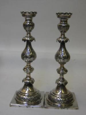 Appraisal: A PAIR OF RUSSIAN CANDLESTICKS maker O C with pierced