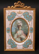 Appraisal: Hand-Painted Porcelain Frame with Ivory Portrait C Mid Late th