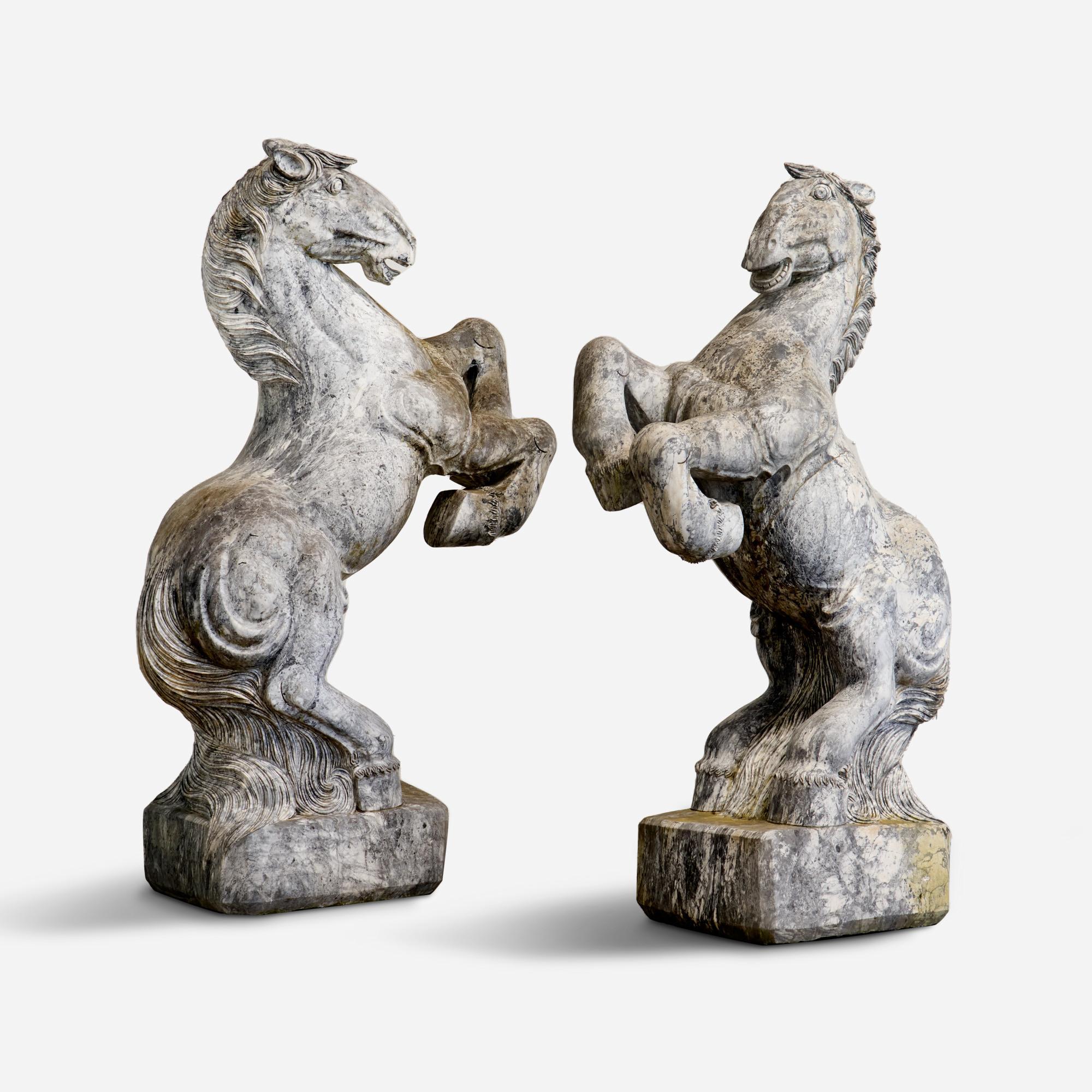 Appraisal: LARGE PAIR OF MARBLE HORSES A large pair of carved