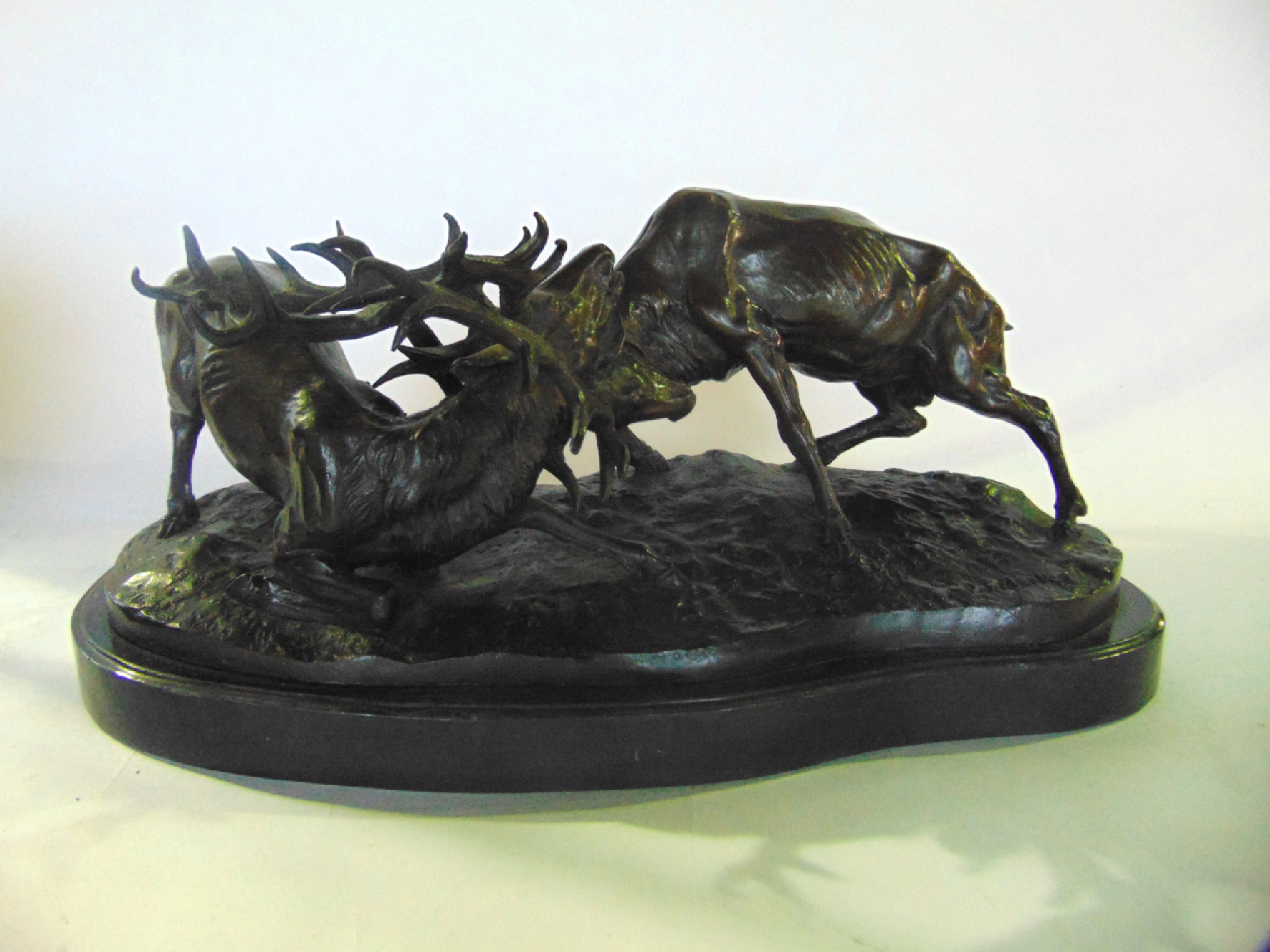 Appraisal: A study in bronze depicting a pair of rutting stags