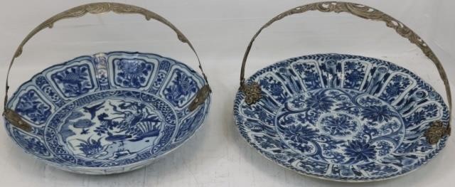 Appraisal: SIMILAR BLUE AND WHITE CHINESE EXPORT PLATESWITH APPLIED CONTINENTAL SILVER