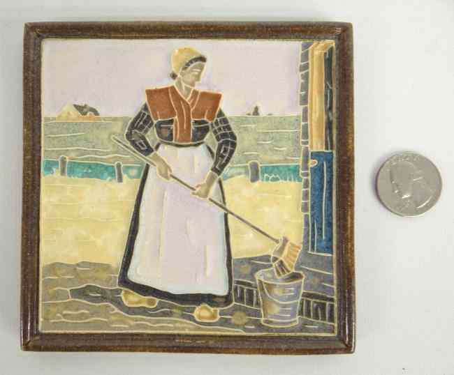 Appraisal: Early painted Dutch tile has mark on back '' Square