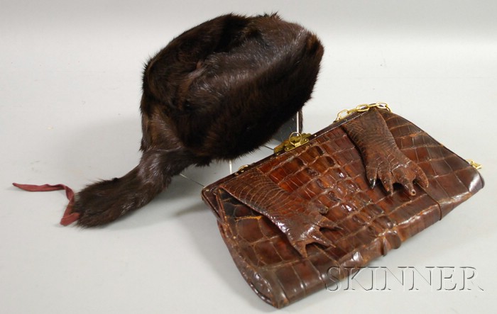 Appraisal: Child's Mink Hat and a Lady's Alligator Handbag with gold-tone