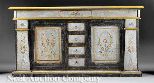 Appraisal: An Italian Painted Credenza decorated in the Venetian style stepped