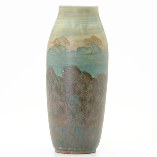 Appraisal: PETERS AND REED Chromal Ware vase painted with a mountain