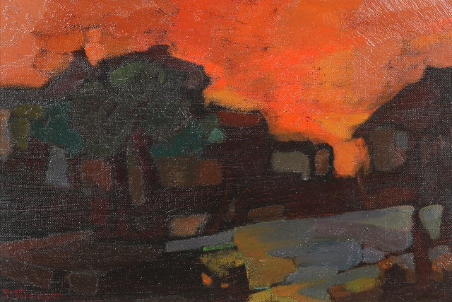 Appraisal: Dodi Strasser Yugoslavian b Evening Village Orange Skysigned lower left