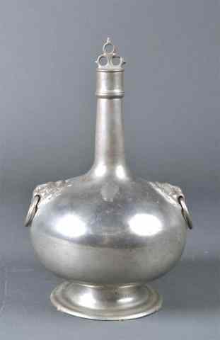 Appraisal: A Large Continental Pewter FlaskOf bulbous form with splayed foot