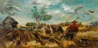 Appraisal: ELIZABETH TERRELL - OIL ON CANVAS Titled 'Ploughing' by a