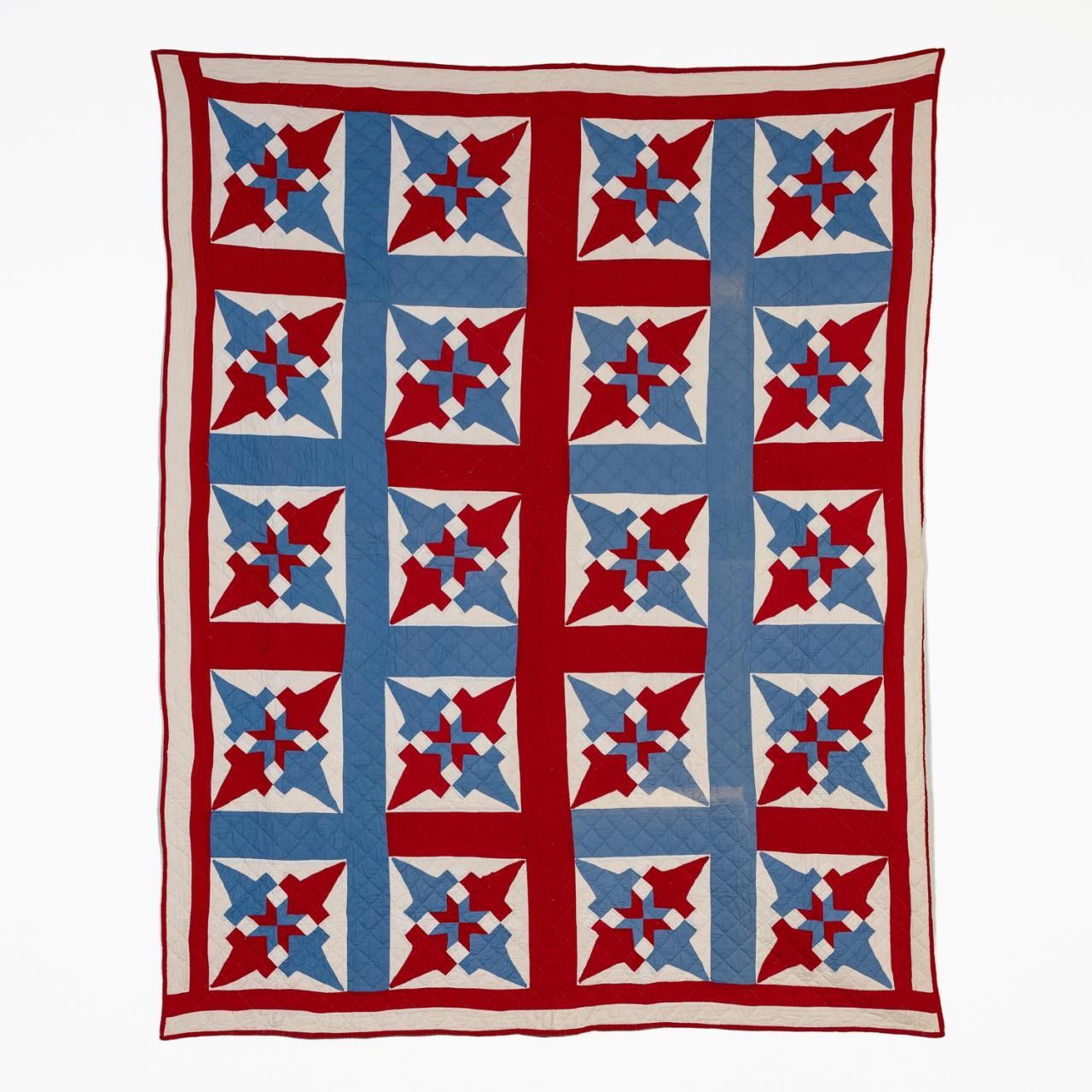 Appraisal: HAND QUILTED COTTON FOUR POINT STAR QULT Hand quilted Spring