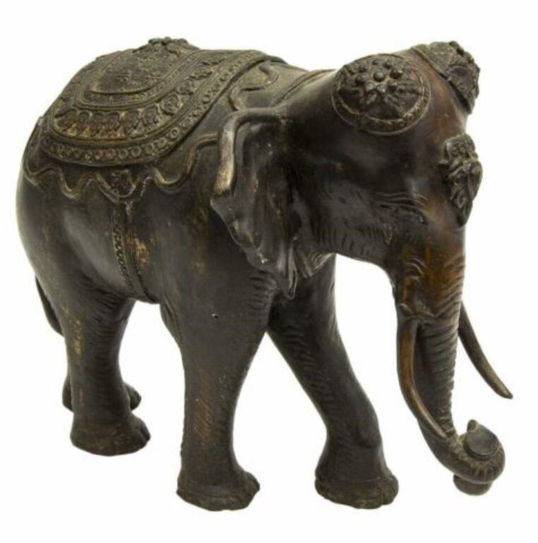 Appraisal: Patinated bronze sculpture of an elephant likely India an embellished