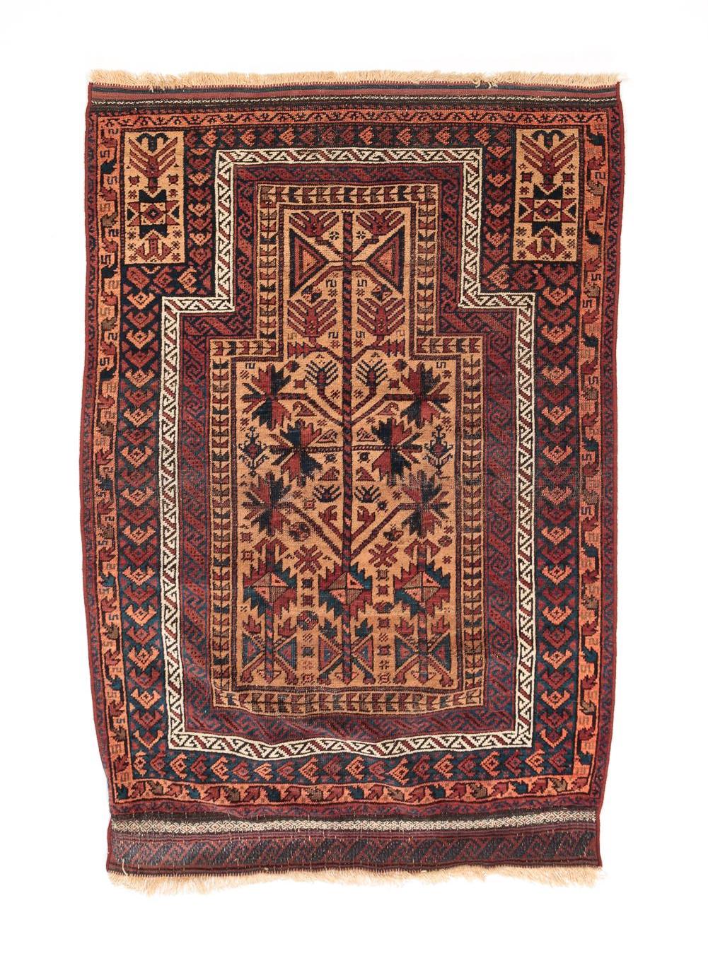 Appraisal: PERSIAN BALUCH PRAYER RUG Ca Tan ground blue accents and