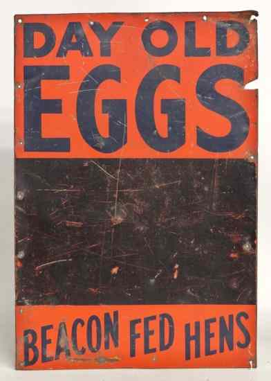 Appraisal: Early painted tin trade sign ''Day Old Eggs '' ''