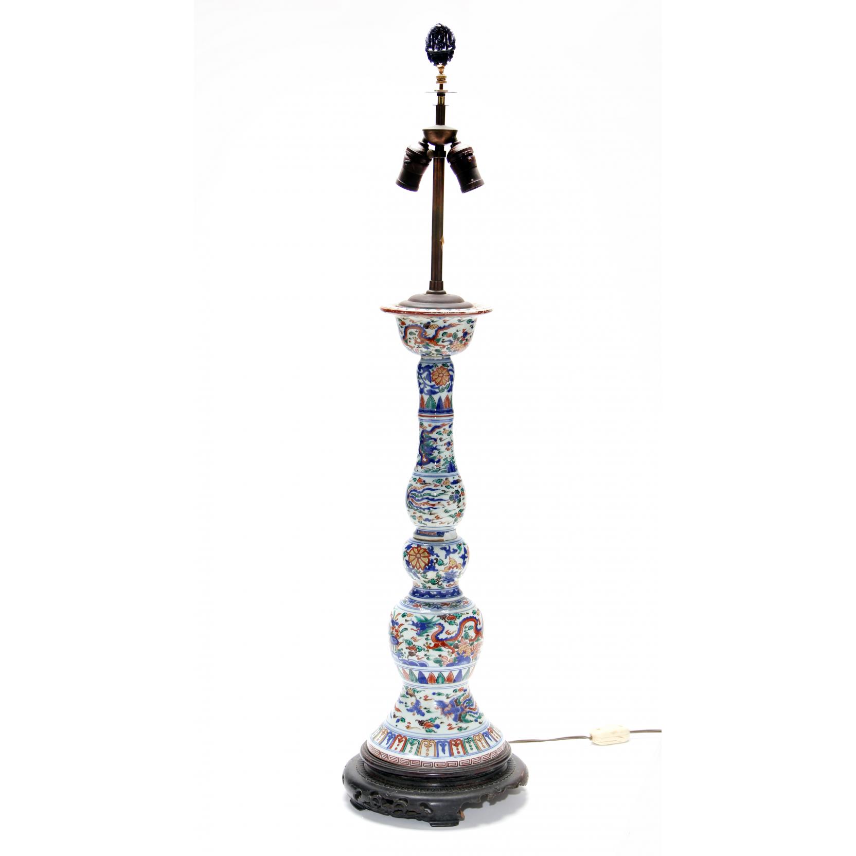 Appraisal: Chinese Porcelain Pricket Stick in Wucai decoration featuring phoenix and