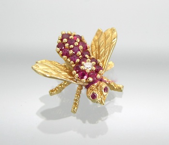 Appraisal: An k Gold Ruby and Diamond Bee Brooch Realistically k