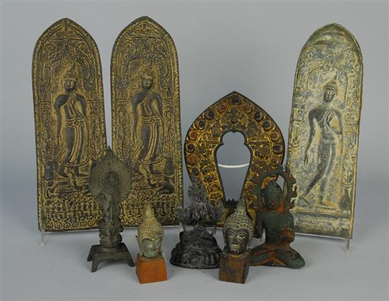 Appraisal: COLLECTION OF NINE METALWARES AND DEITIES including figural relief panels