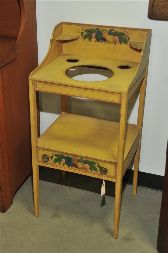 Appraisal: PAINT DECORATED WASHSTAND Yellow painted washstand of typical form with