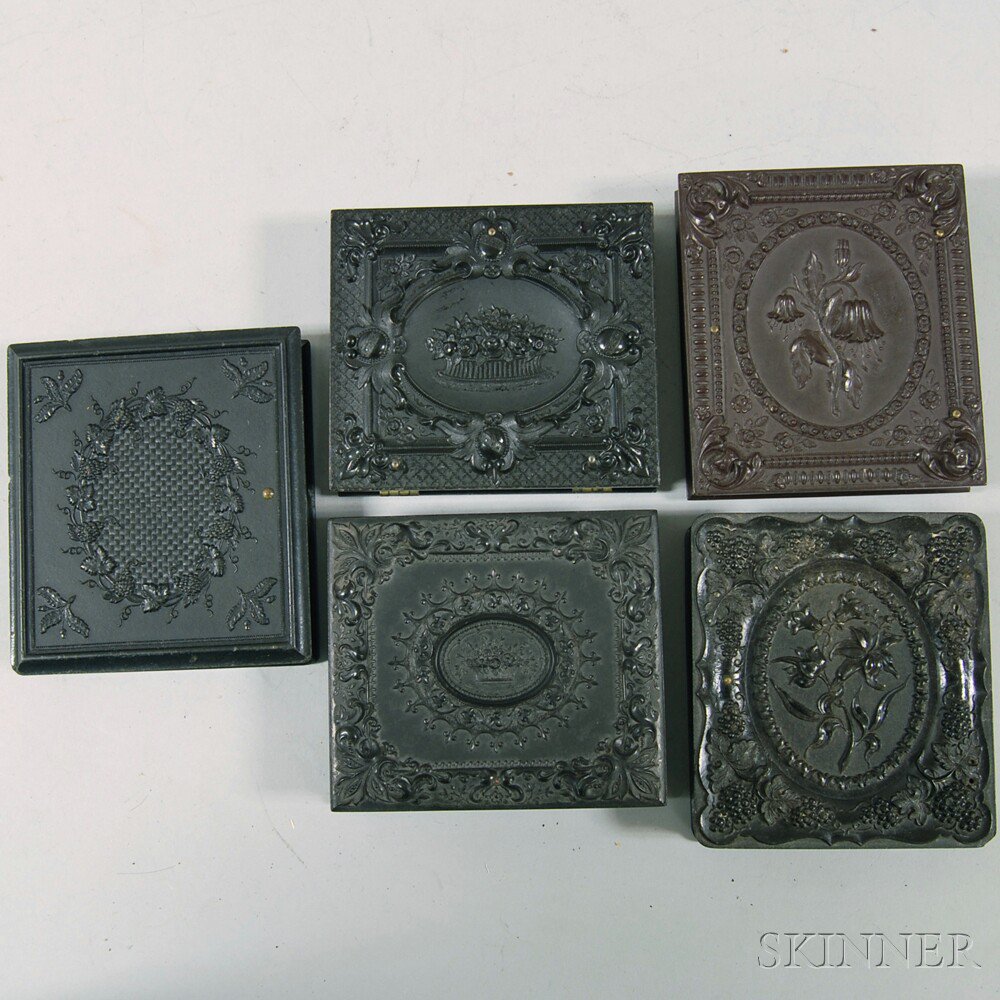 Appraisal: Five Sixth-plate Size Thermoplastic Union Cases four black Wreath of