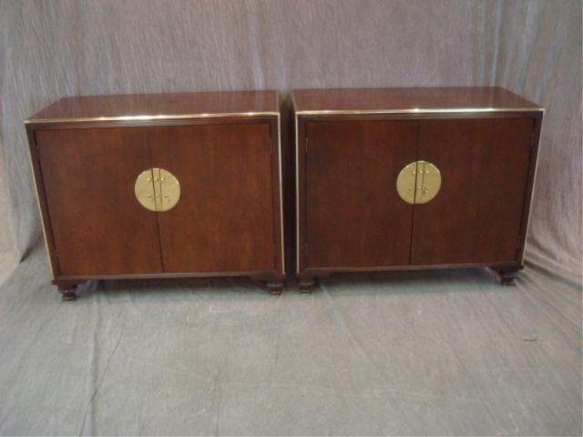 Appraisal: BAKER Pair of Midcentury Door Cabinets Signed with brass hardware