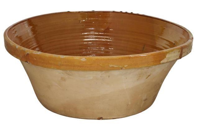 Appraisal: Large Spanish terracotta bowl with glazed interior intact with hairlines