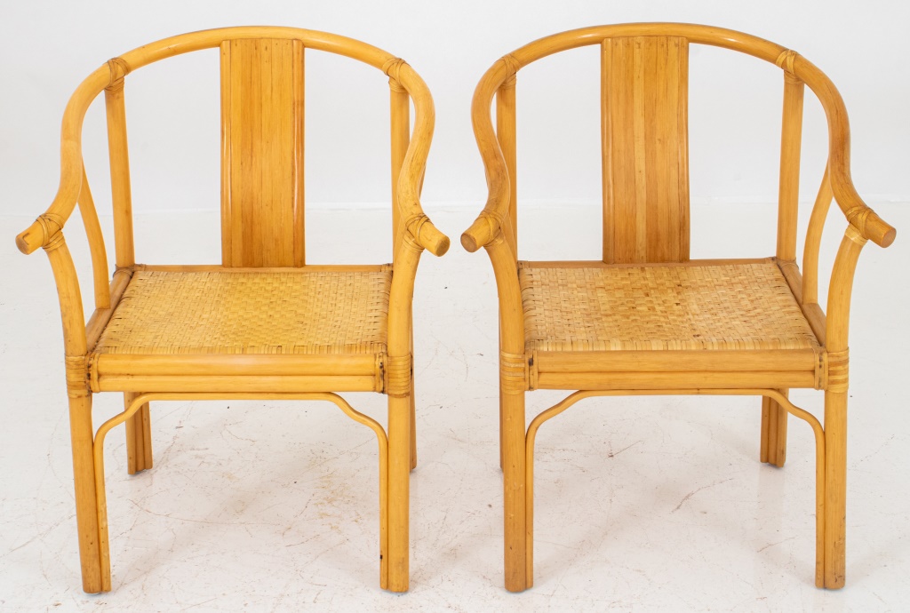 Appraisal: CHINESE BAMBOO HORSESHOE-BACK ARMCHAIRS PR Chinese bamboo horseshoe-back armchairs each