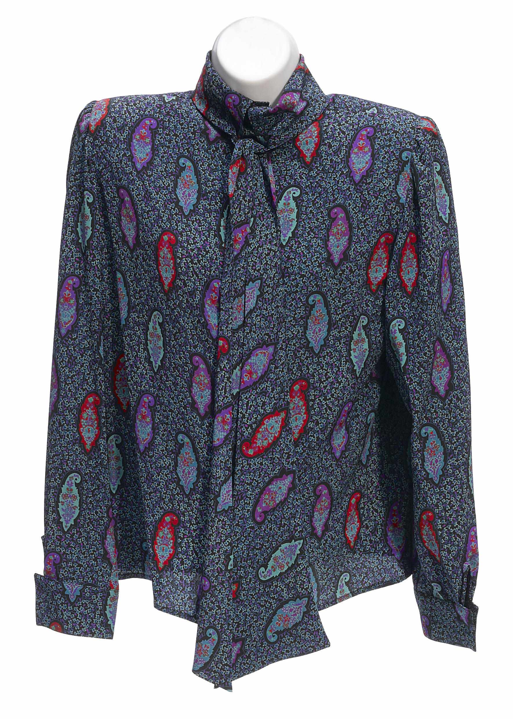 Appraisal: A group of three Emanuel Ungaro paisley silk blouses turquoise