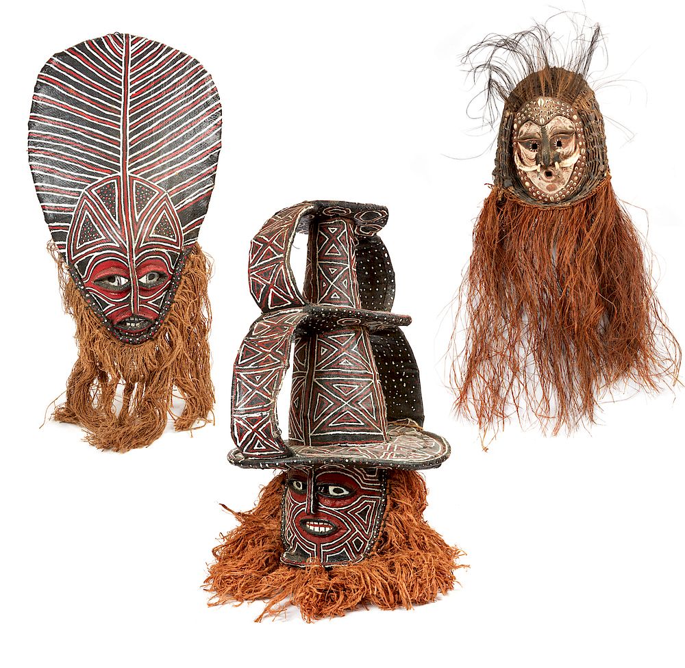 Appraisal: Two Chokwe Kihongo Masks and One Papua New Guinea Sepik