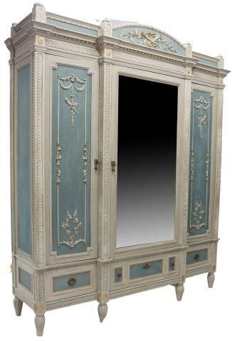 Appraisal: Louis XVI style parcel gilt and painted breakfront armoire th