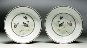 Appraisal: PAIR EARLY REPUBLIC PORCELAIN DISHES Pair exquisitely Famille Rose enameled