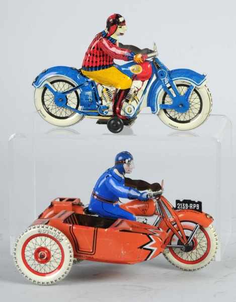 Appraisal: Lot of Vintage Tin Litho Motorcycle Push Toys Description French