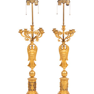 Appraisal: A Pair of Empire Style Gilt Bronze Figural Candelabra After