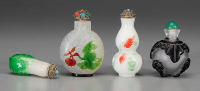 Appraisal: Four Chinese snuff bottles all Peking glass one six colors