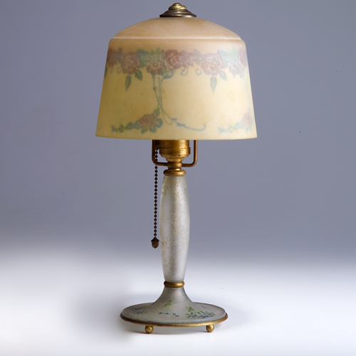 Appraisal: Handel lamp with an amber hand painted floral shade married